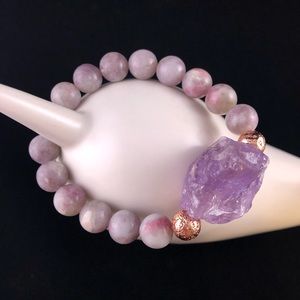 Raw Amethyst and tourmaline beaded bracelet